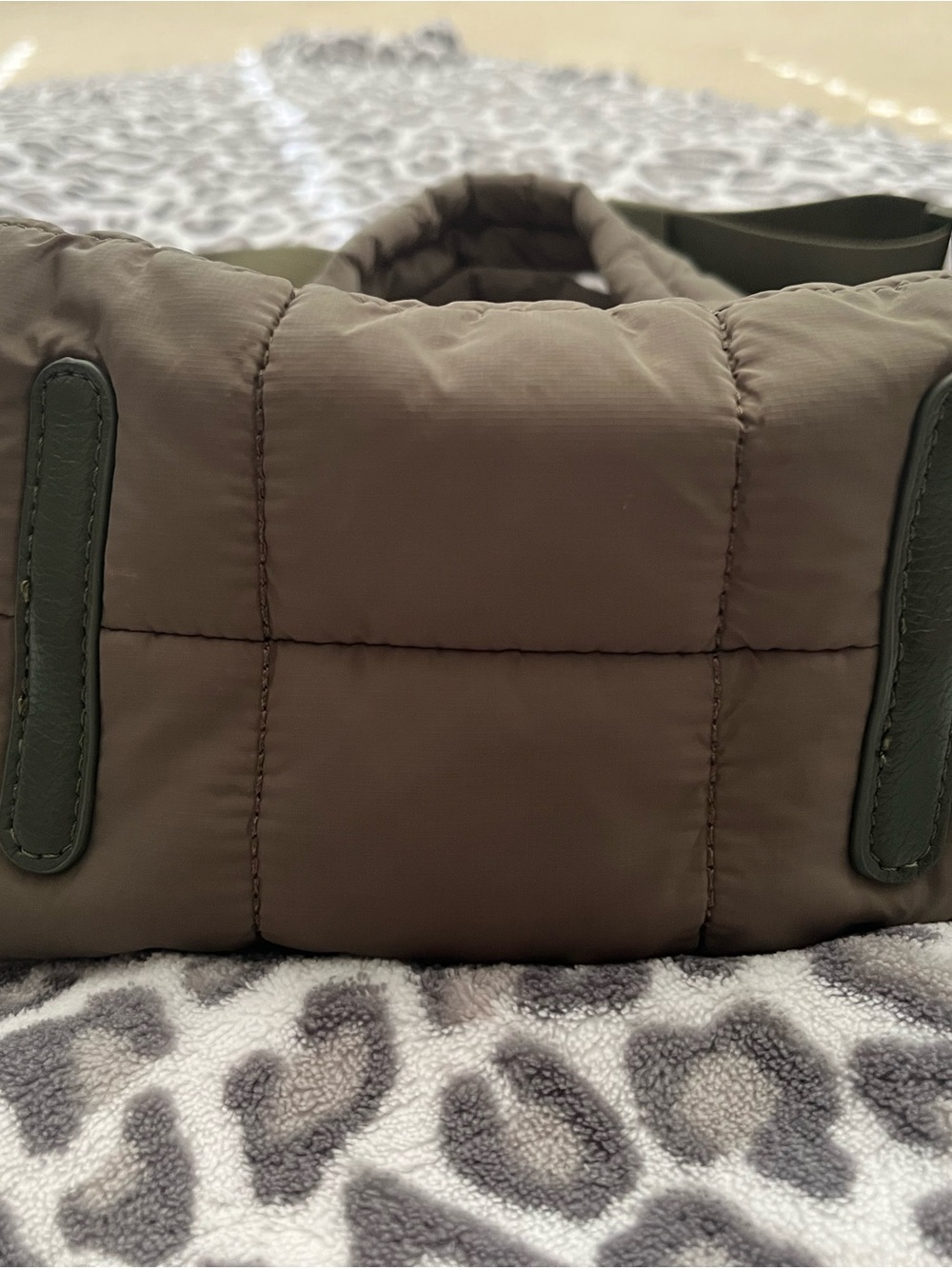 Quilted Olive Green Puffer Tote Bag - Versatile Women's Shoulder Bag - Picture 4 of 5